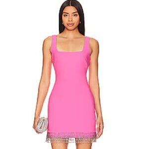 LIKELY Women's 0 Katie Cocktail‎ Dress Pink Square Neck Beaded Sparkle Fringe